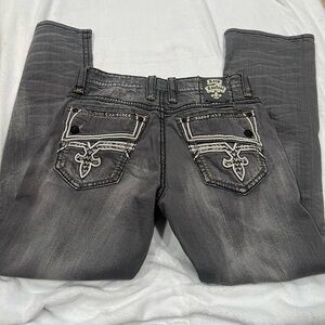 Mens Rock Revival Jeans  Straight 36/33-"Klevin" Gray with whiskering.